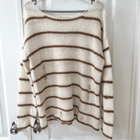 Distressed White & Brown Striped Sweater - Picture 2 of 8